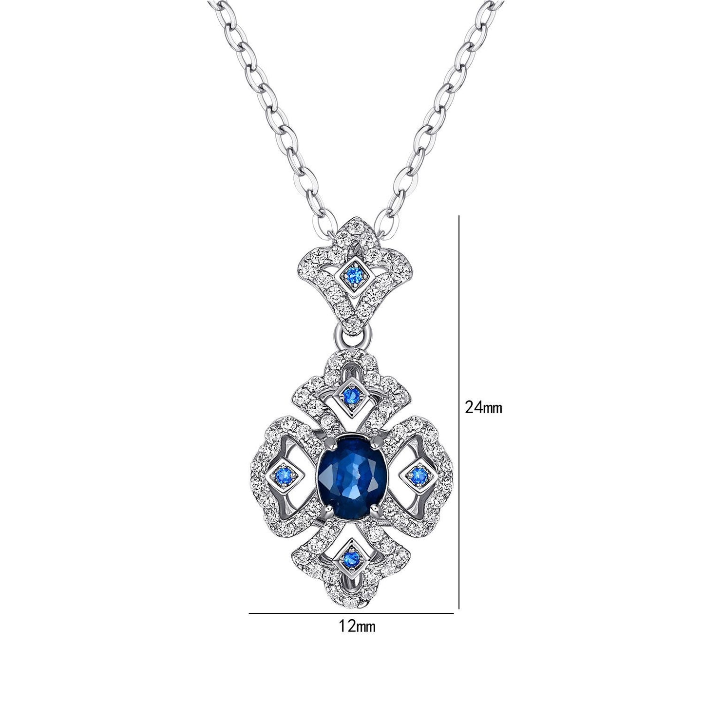 S925 Sterling Silver Vintage Natural Sapphire Necklace