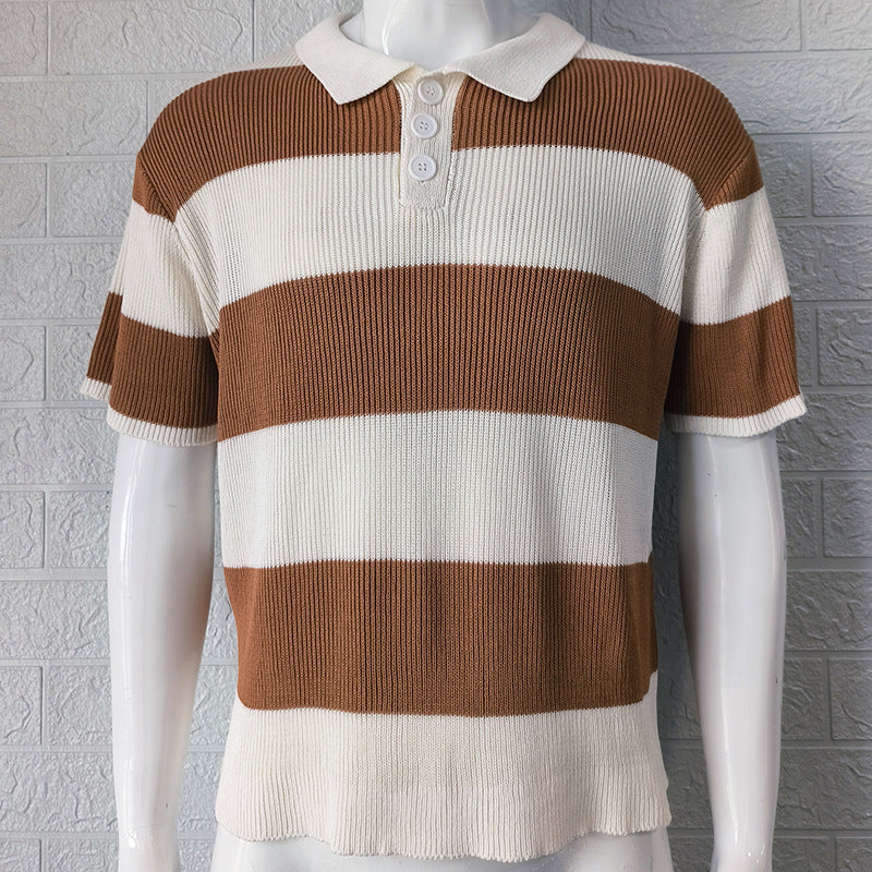 Men’s Short Sleeve Knitted Polo Sweater, Men’s Striped Knitted Polo Sweater, Men’s Lightweight Acrylic Polo Sweater, Men’s Summer Knitted Polo Sweater, Men’s Acrylic Knit Polo Sweater kocsend.com