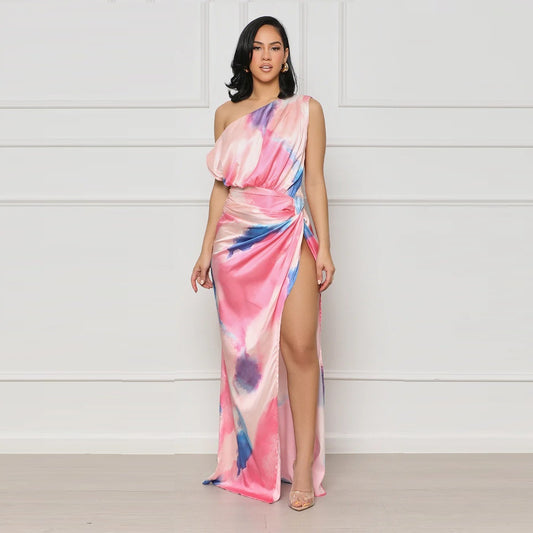 Women's Sleeveless Vibrant Color Gradient Slit Dress