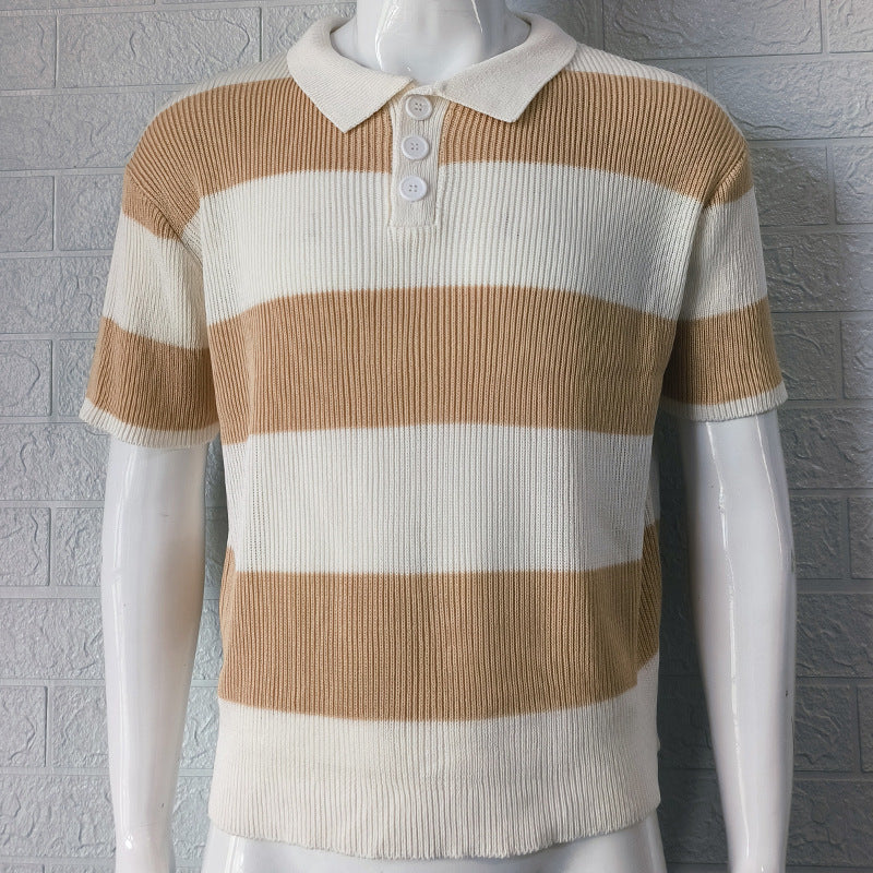 Men’s Short Sleeve Knitted Polo Sweater, Men’s Striped Knitted Polo Sweater, Men’s Lightweight Acrylic Polo Sweater, Men’s Summer Knitted Polo Sweater, Men’s Acrylic Knit Polo Sweater kocsend.com