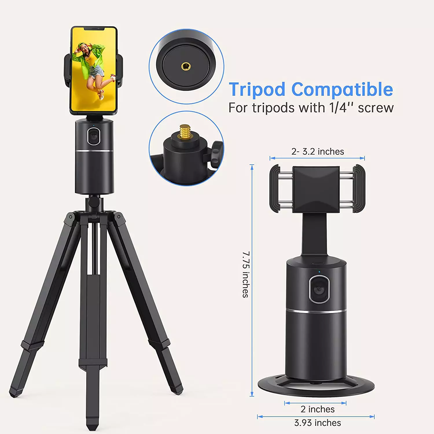 Automatic Face Tracking Selfie Stick, 360 degree rotating Cell Phone holder