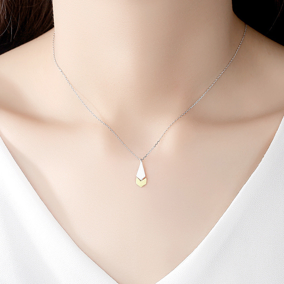 Women's elegant gold and silver double geometric necklace