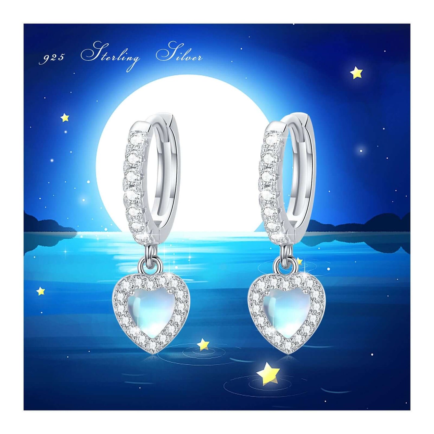 925 Sterling Silver Moonstone Heart Earring Jewelry