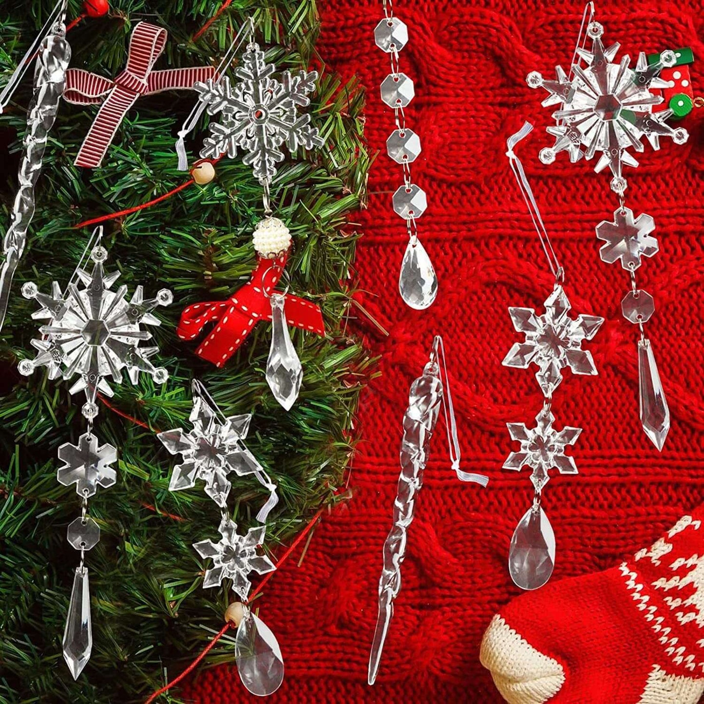 Christmas Tree Hanging Pendant Acrylic Ice Ribbon Snow Ceiling Christmas Decorations