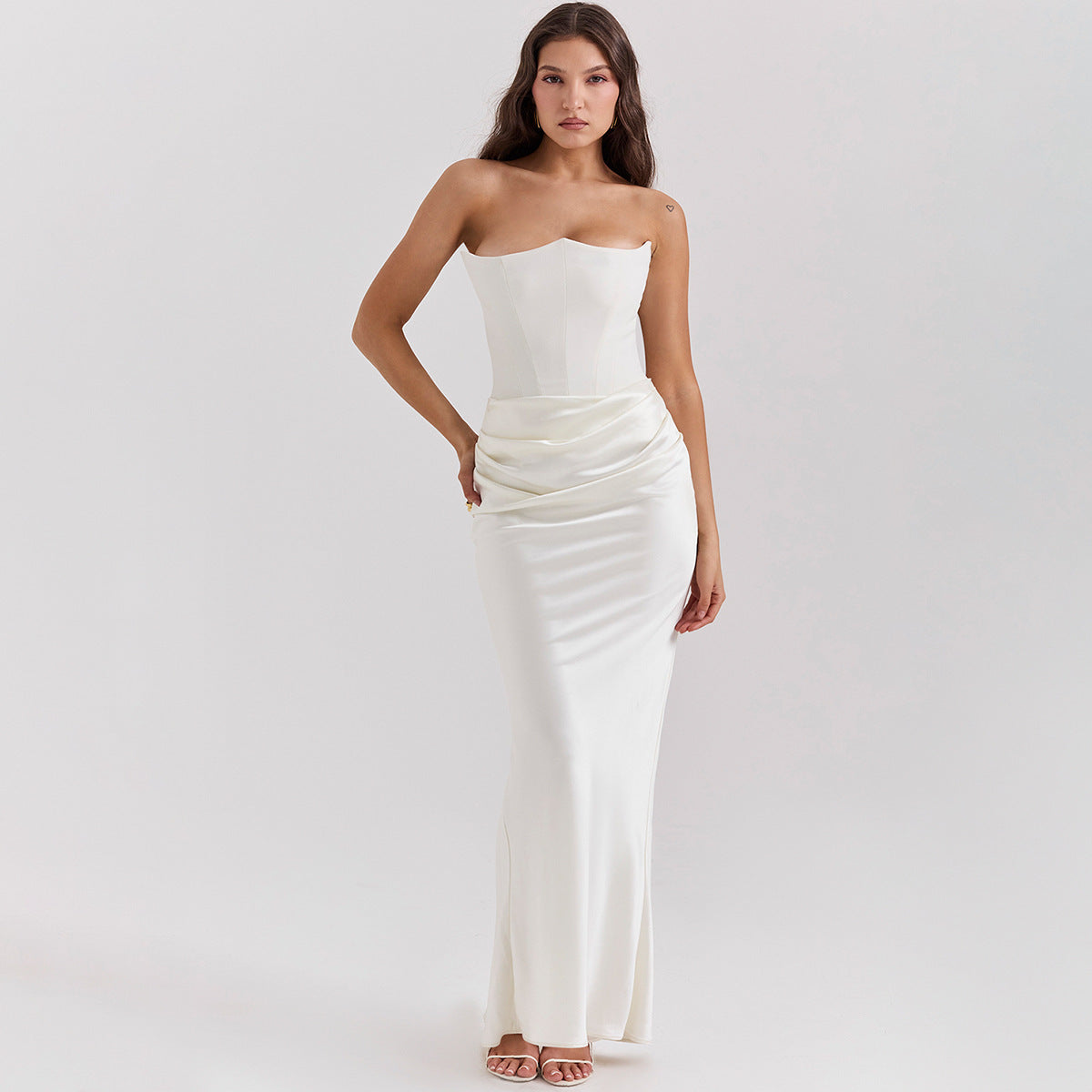 Women’s Strapless Satin Maxi Evening Dress, Women’s Slim Fit Satin Evening Dress, Women’s Satin Corset Strapless Evening Dress, Women’s Draped Waist Satin Maxi Evening Dress, Women’s High Waist Satin Maxi Evening Dress kocsend.com
