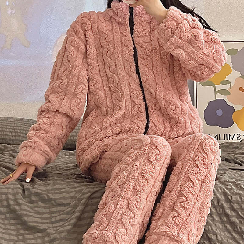 Autumn And Winter Cute Plus-sized Thermal Pajamas Coral Fleece Suit Homewear