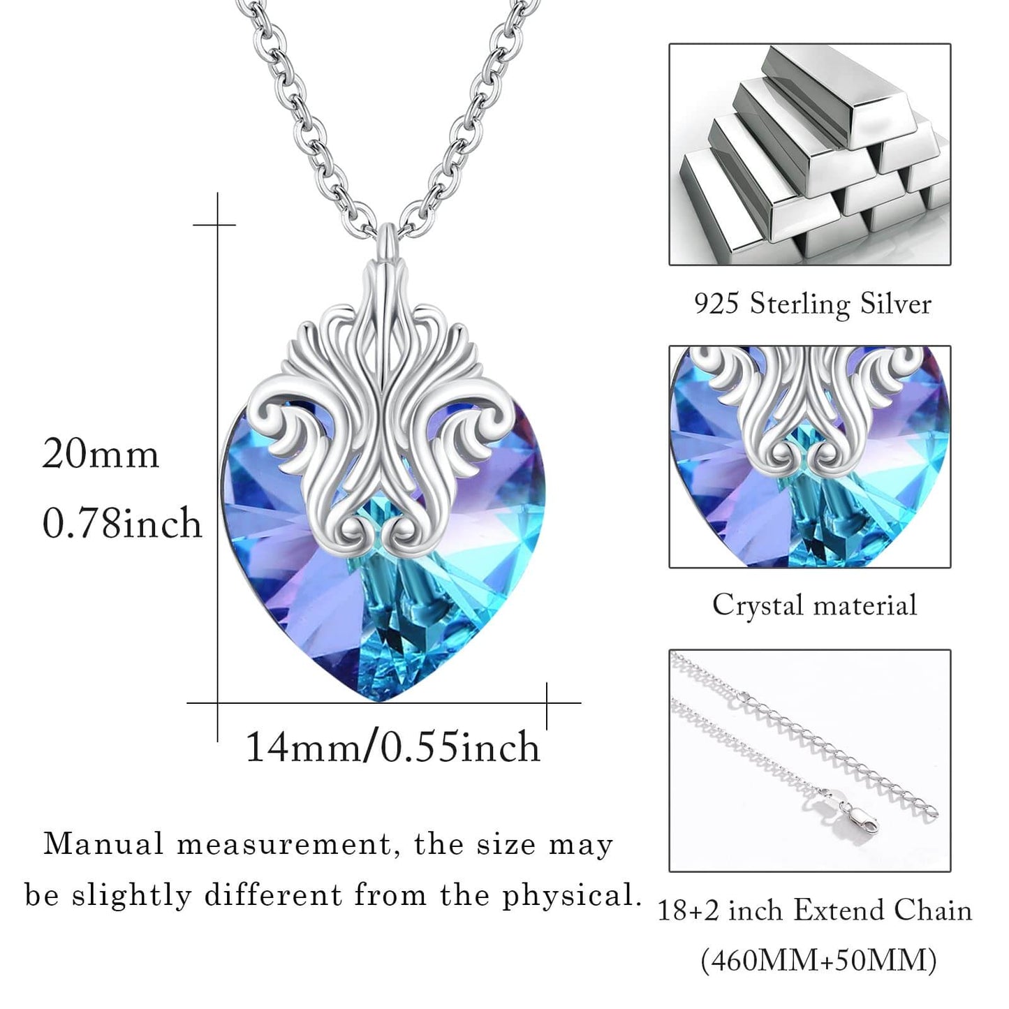925 Sterling Silver Heart Crystal Necklace