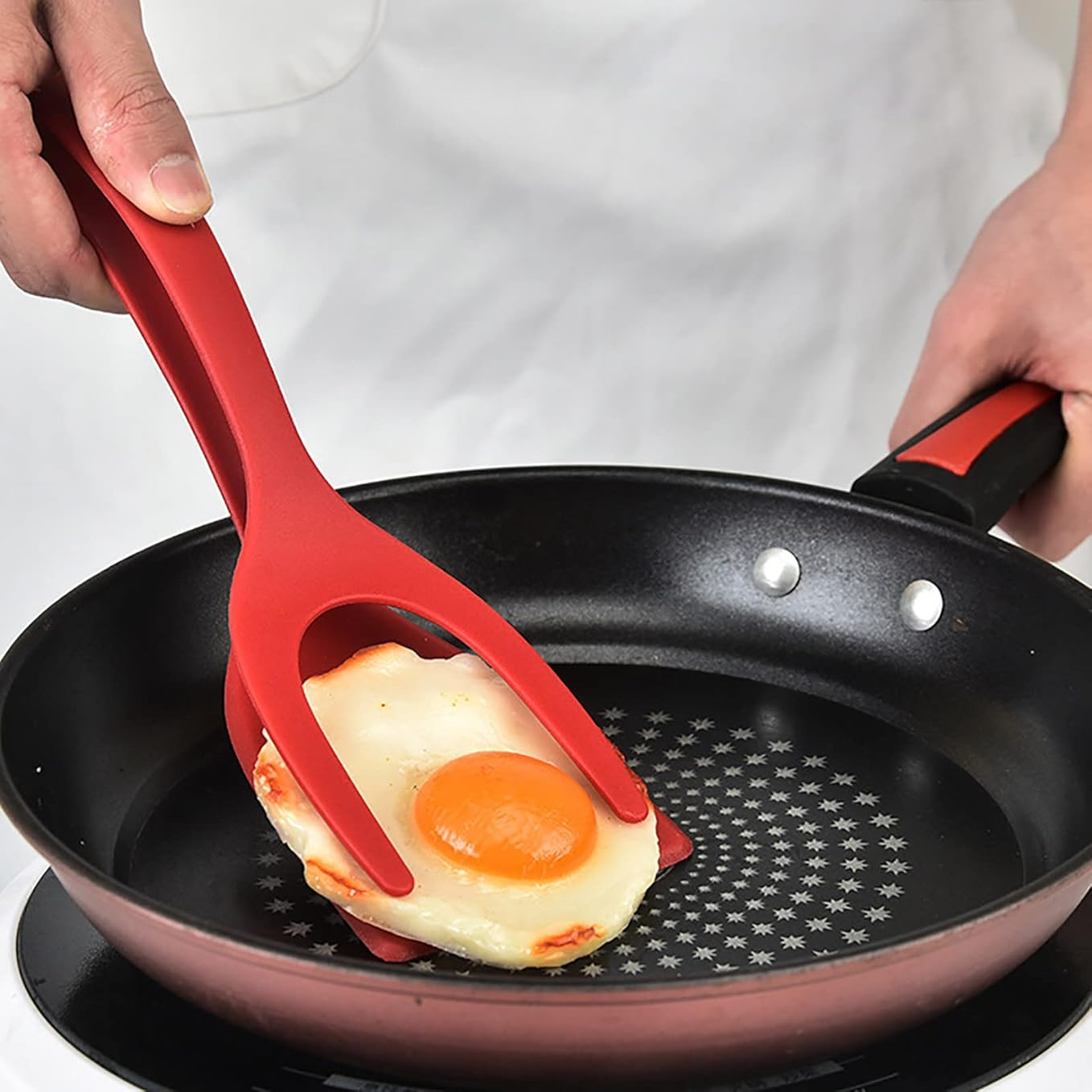 2-in-1 Gripping and Turning Tongs, Fry Turning Spatula, Frying Tongs