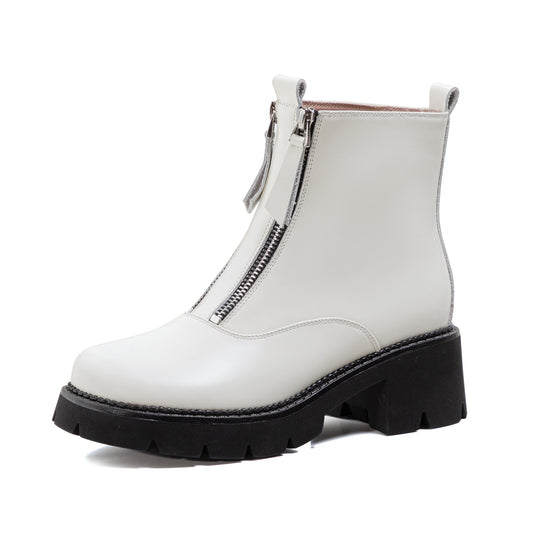 Inside And Outside Full Leather Niche Double Zipper Design Thick-soled Martin Boots