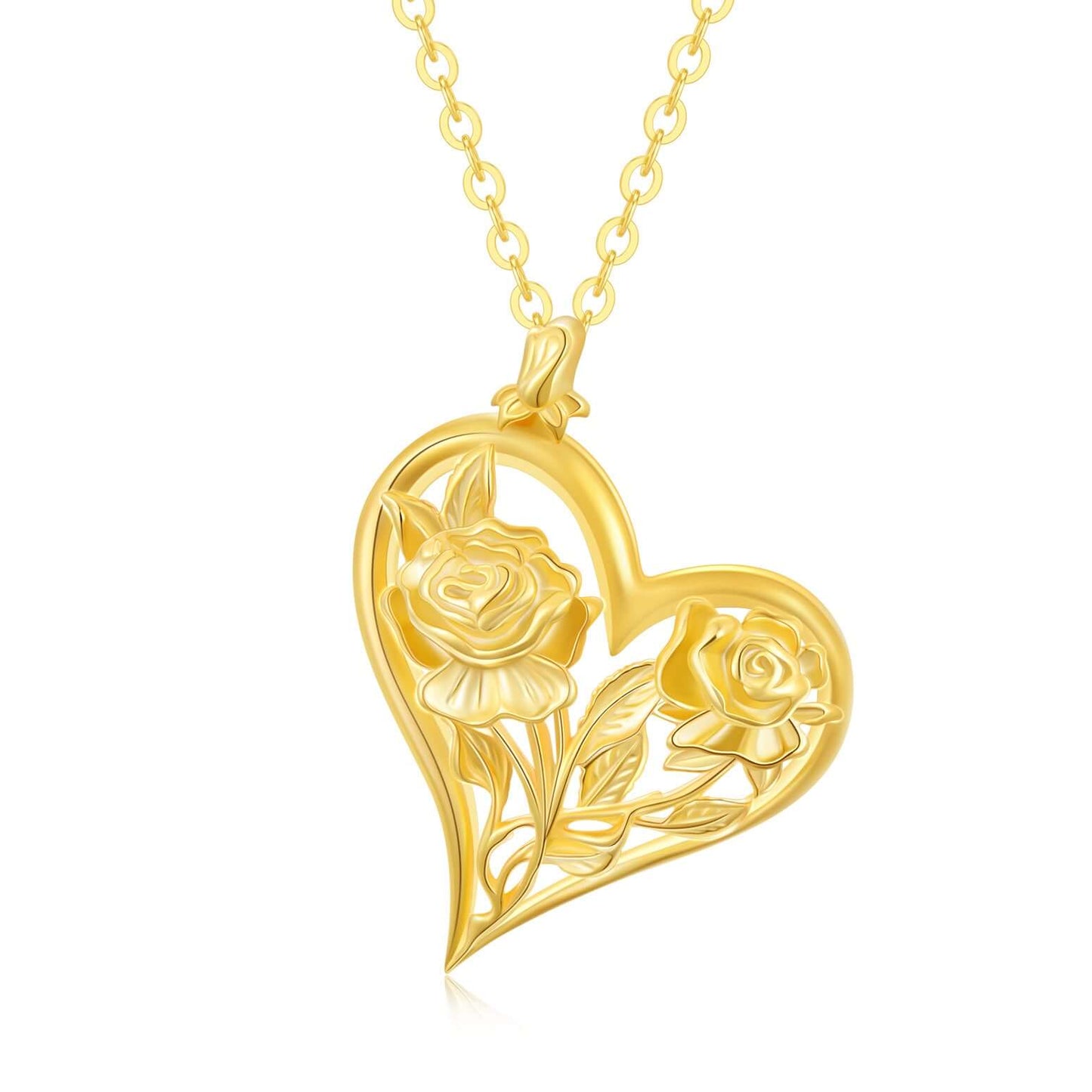 925 Sterling Sliver Rose Heart Necklace