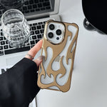 Chrome Flame Shockproof iPhone Case, Metallic Fire Design iPhone Case, Glossy Chrome Flame Case, Reflective Flame Drop-Resistant iPhone Case, 3D Chrome Flame iPhone Case kocsend.com