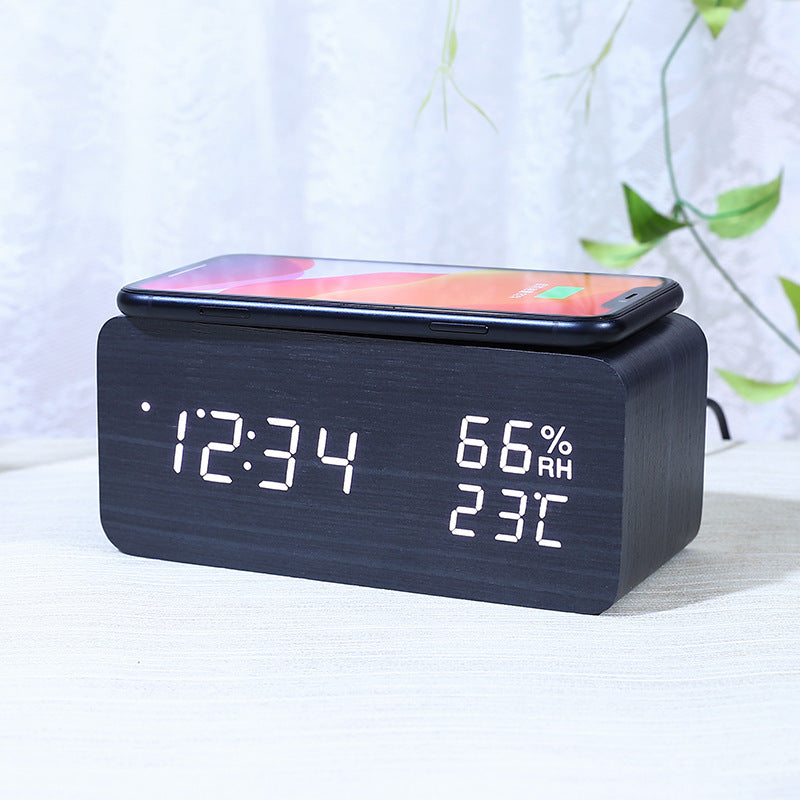 Smart Wireless Charging Wooden Alarm Clock Creative Wooden
