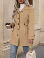 Elegant Single-breasted Woolen Coat Buttons Lapel Mid-length Jacket Temperament Commuter Outwear Clothing For Women kocsend.com