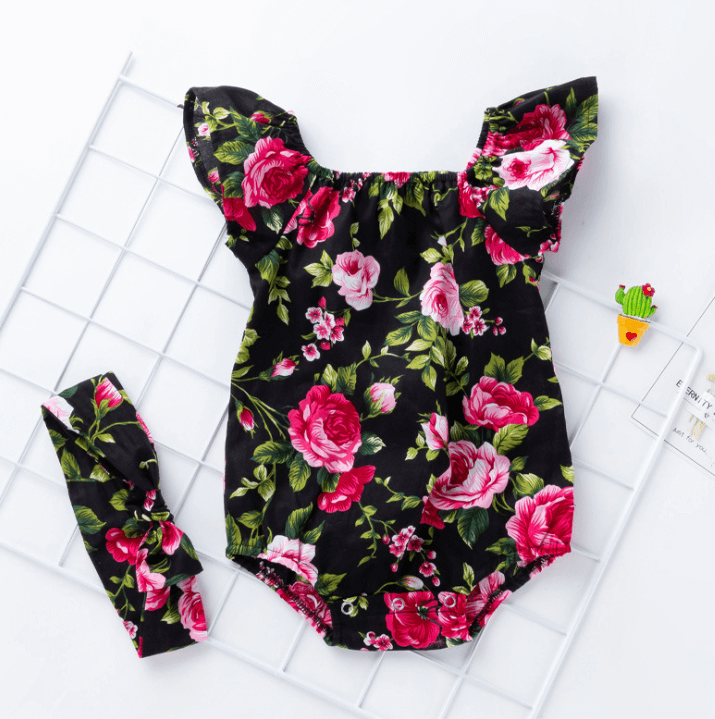 Children's wear, baby, cotton, baby, baby print, small flying sleeves, romper