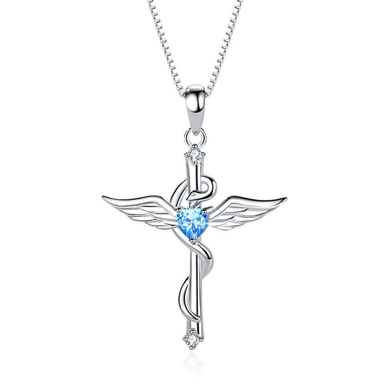 925 Sterling silver Snake necklace with angel wings cross