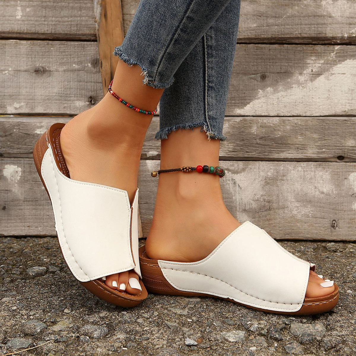 Fashion Solid Wedges Sandals Summer Casual Peep-toe Slippers Outdoor Thick Sole Heightening Slides Shoes Women