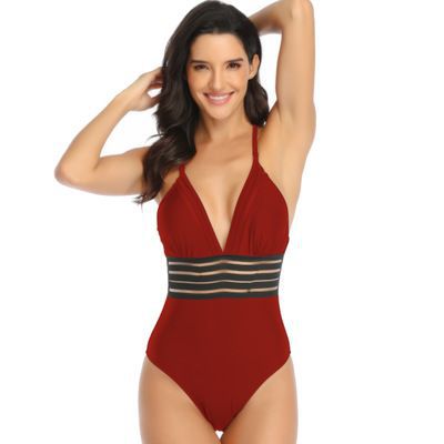 Sexy Cutout Ribbon Solid Color Slim Swimsuit
