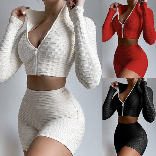 Women's Fashion Casual Long Sleeve Shorts Sports Suit Two Piece