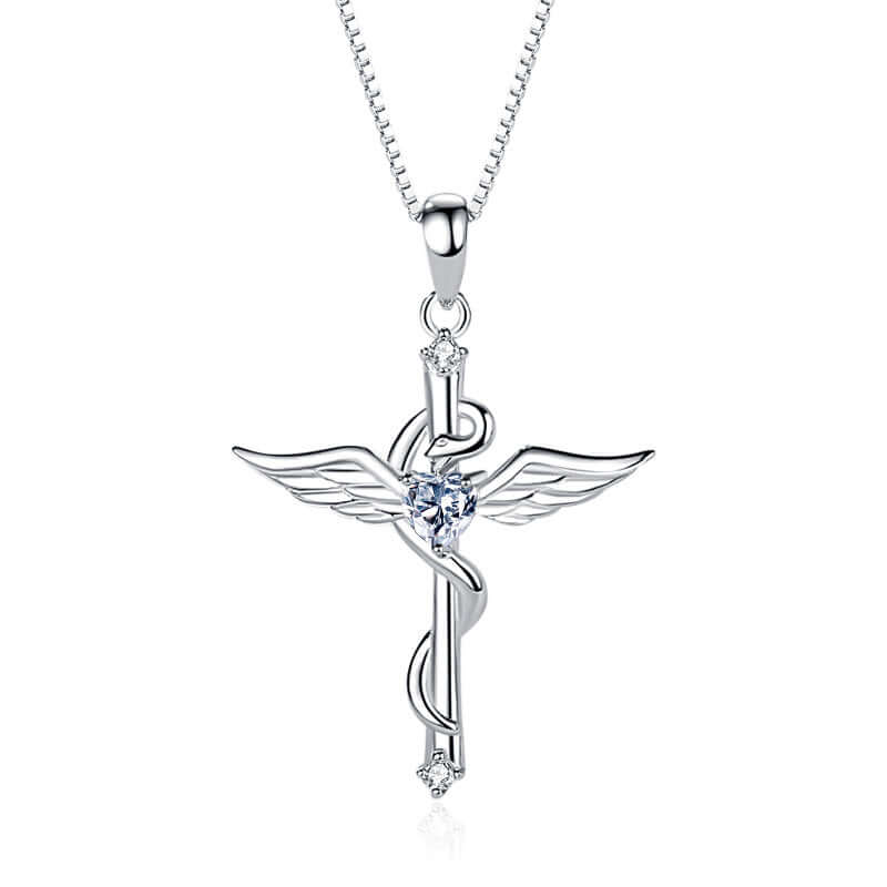 925 Sterling silver Snake necklace with angel wings cross