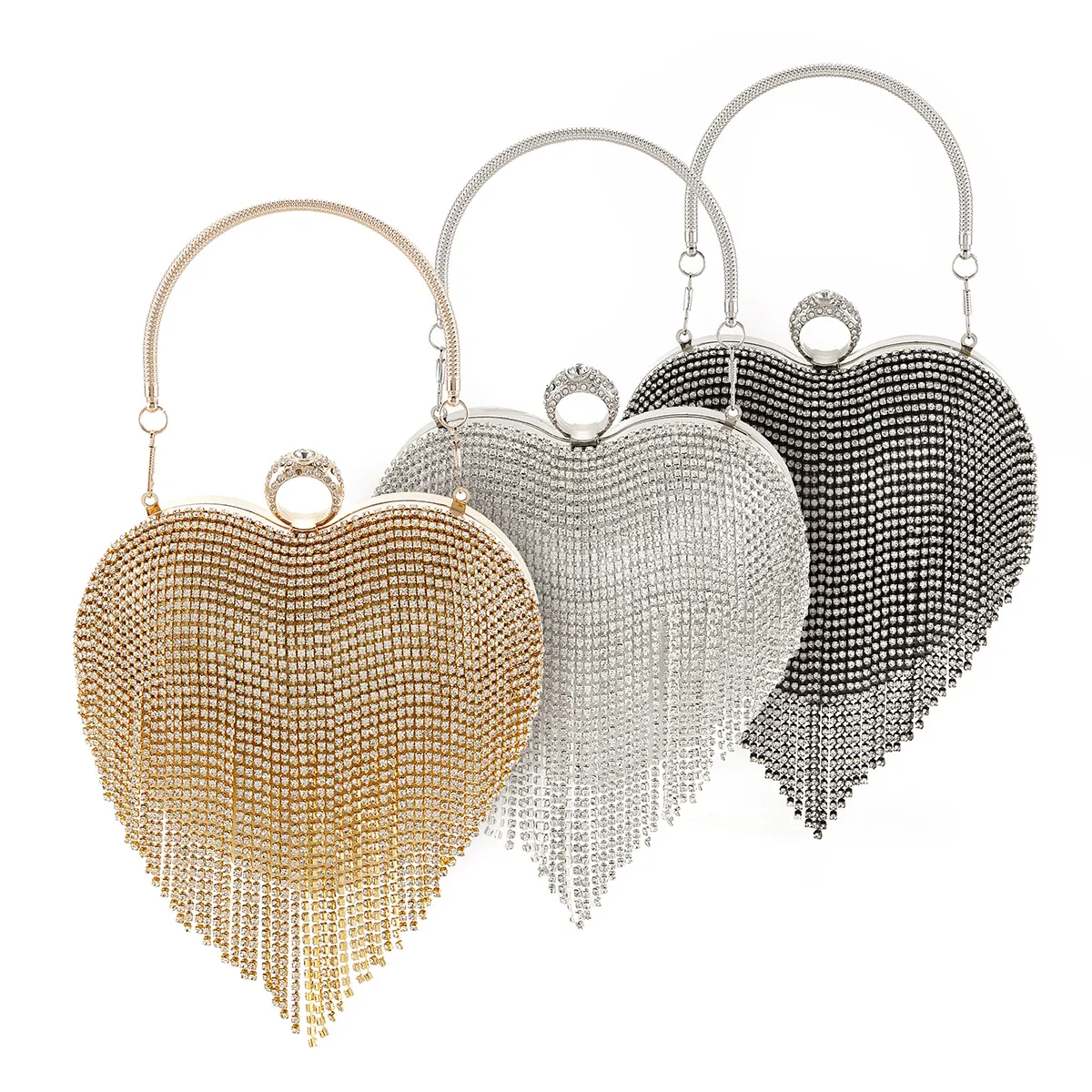 Women's Heart Shaped Tassel Inlaid Diamond Handbag