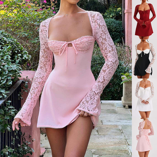 Fashion Corset Lace Long Sleeve Dress