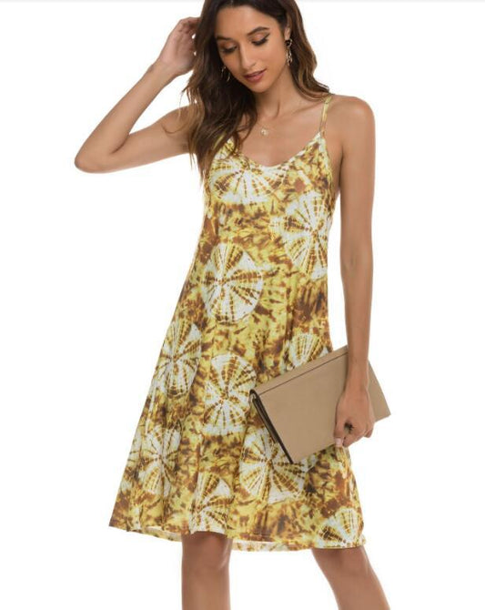 New Summer Sling Print Sleeveless Dress Women