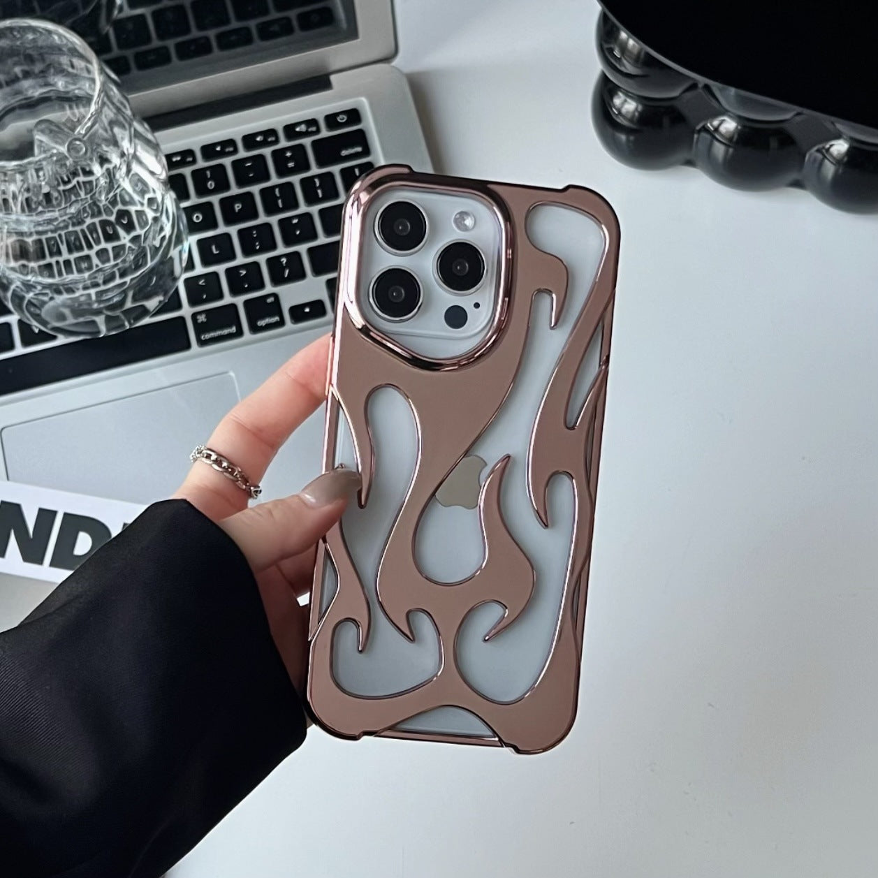 Chrome Flame Shockproof iPhone Case, Metallic Fire Design iPhone Case, Glossy Chrome Flame Case, Reflective Flame Drop-Resistant iPhone Case, 3D Chrome Flame iPhone Case kocsend.com