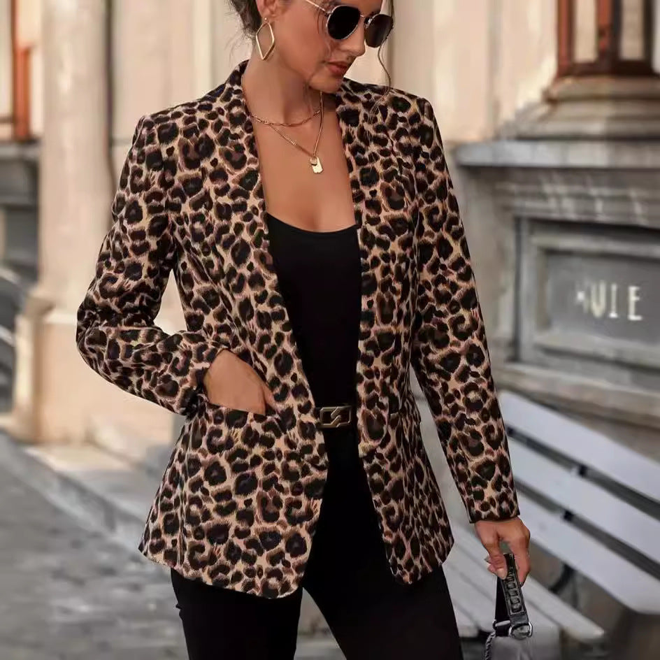 Women's Leopard Print Suit Coat Top