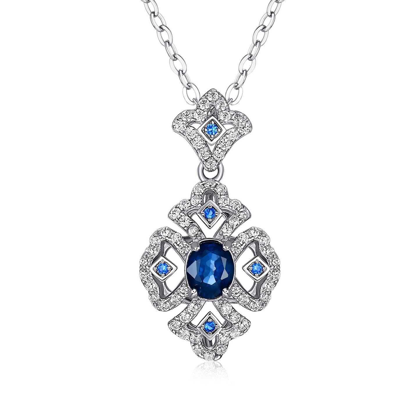 S925 Sterling Silver Vintage Natural Sapphire Necklace