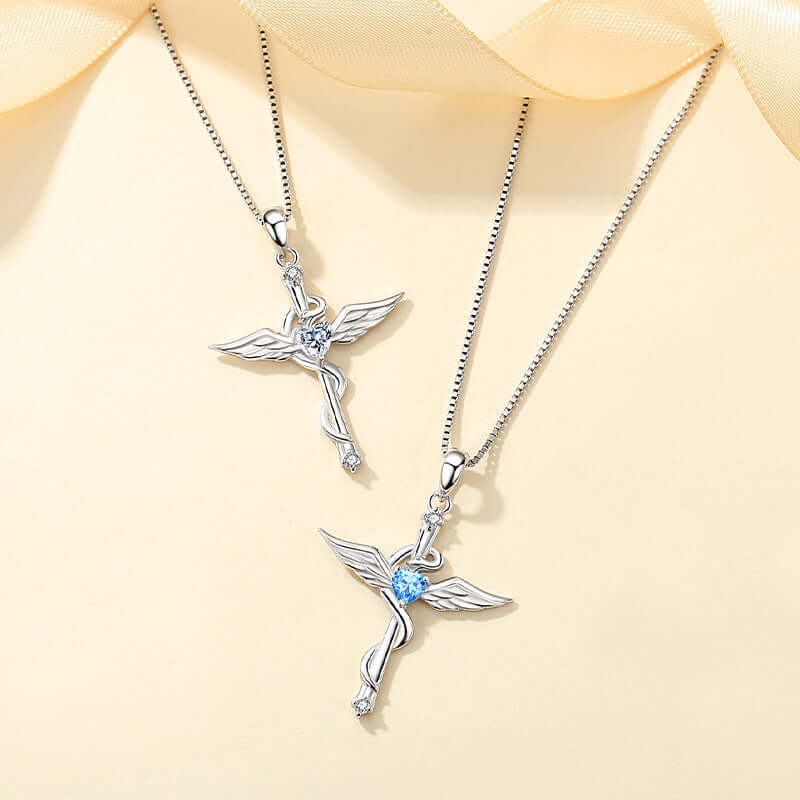 925 Sterling silver Snake necklace with angel wings cross