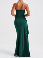 Women’s Strapless High Slit Maxi Evening Dress, Women’s Formal Strapless Maxi Evening Dress, Women’s Prom Strapless Maxi Evening Dress
