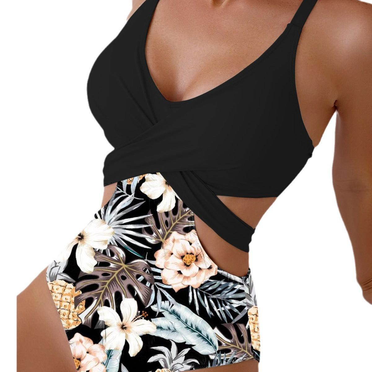 Printed Hollow Out Tied One-piece Bikini