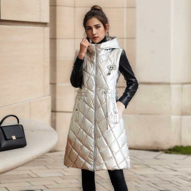 Glossy Cotton-padded Coat Vest Mid-length Women's Thickened Coat