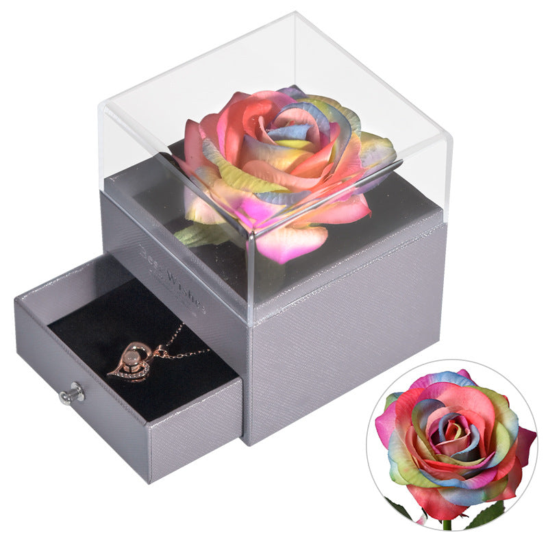 Preserved Flower Acrylic Jewelry Box With Necklace