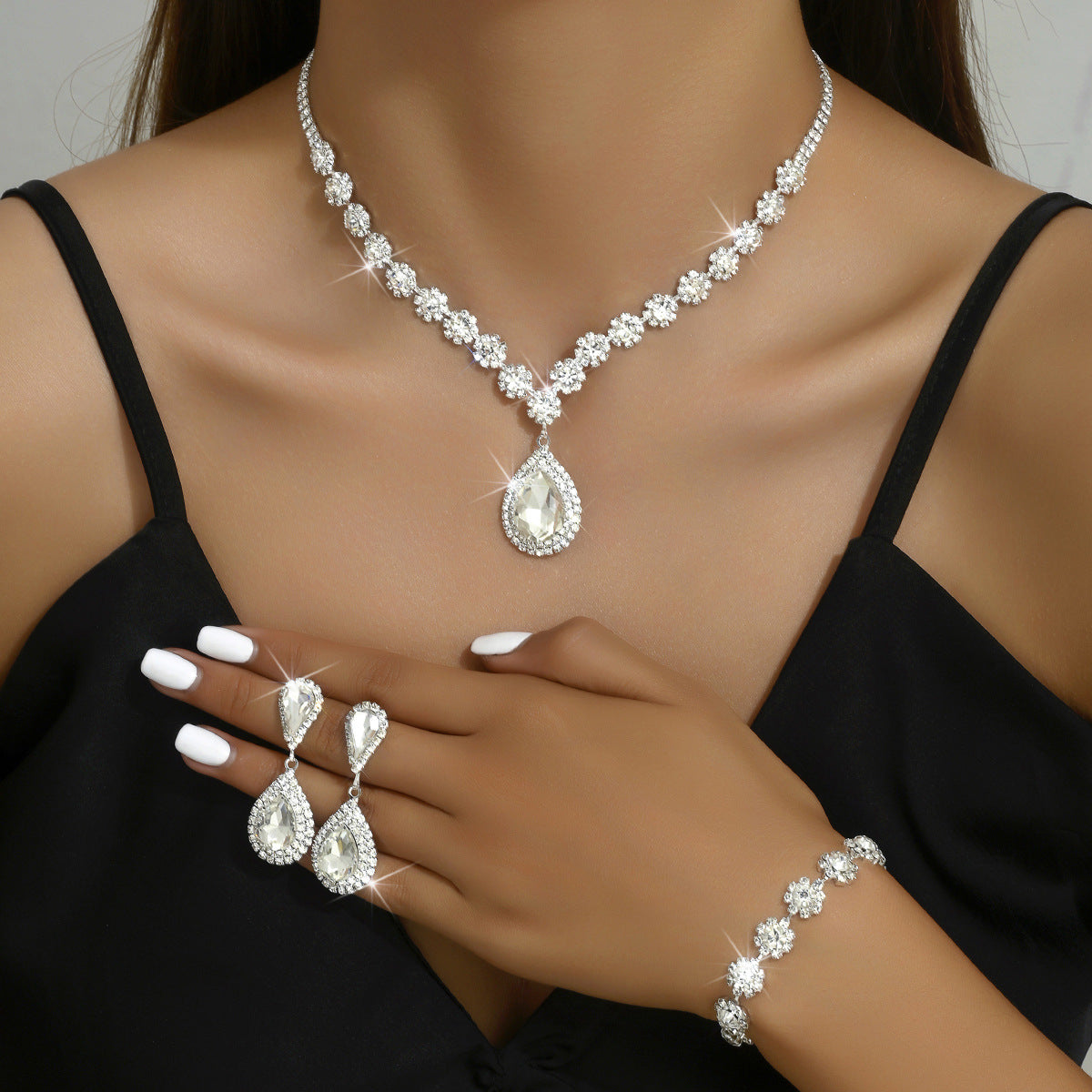 Bridal Jewelry Set & Necklace, Earrings, Bracelet Three-Piece Set