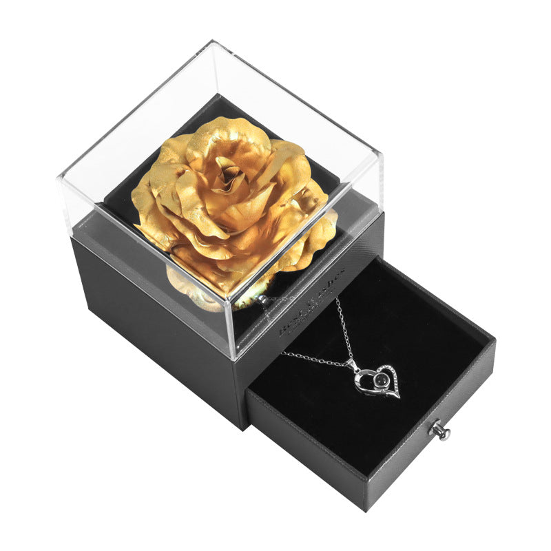Preserved Flower Acrylic Jewelry Box With Necklace