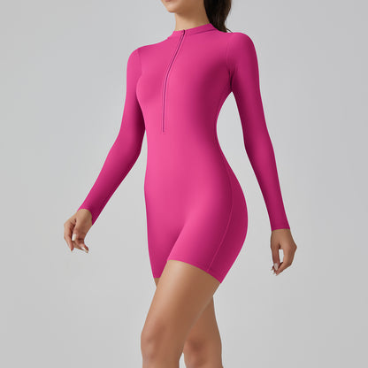 Women Zipper Open Collar Tight High Elastic Jumpsuit - sports jumpsuit