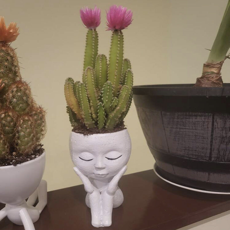 Resin Vase Girl Doll Succulent Plant Desktop Home