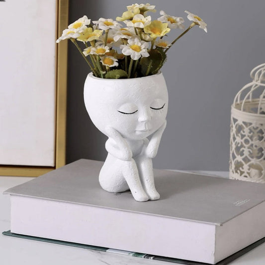 Resin Vase Girl Doll Succulent Plant Desktop Home