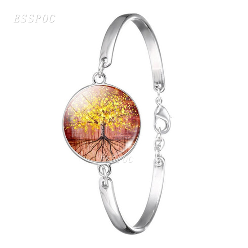 Life Tree Art Handmade Bracelet Glass Cabochon Dome Jewelry Tree of Life Simple Style DIY Paintings Bangle Women Traveler Gift