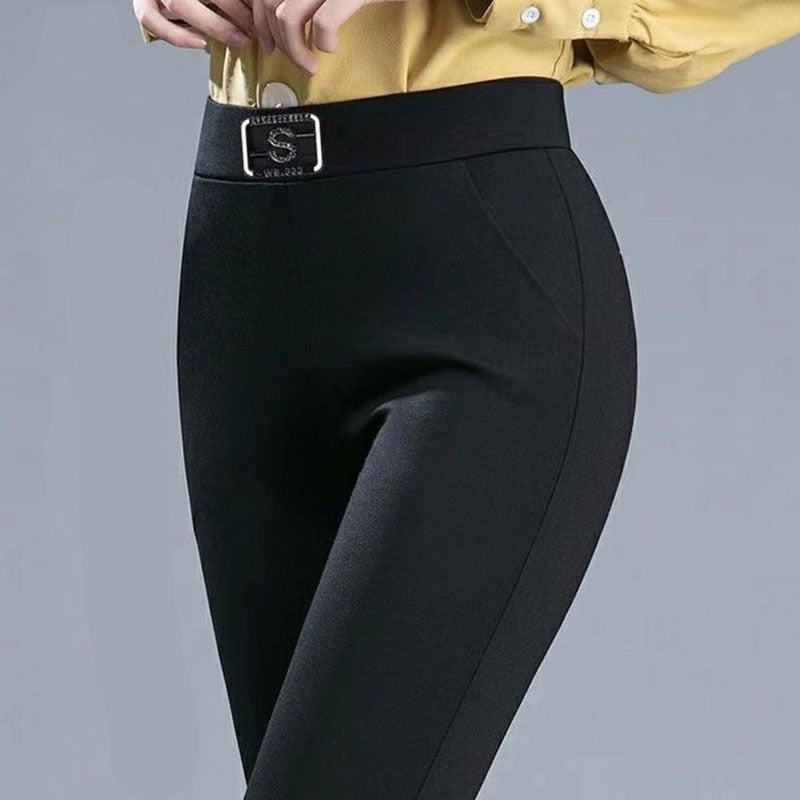Spring Autumn Korean Fashion Woman for Pencil Pants High Waist Elastic Diamonds Solid Office Lady Casual Slim Straight Trousers