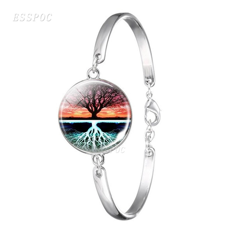 Life Tree Art Handmade Bracelet Glass Cabochon Dome Jewelry Tree of Life Simple Style DIY Paintings Bangle Women Traveler Gift