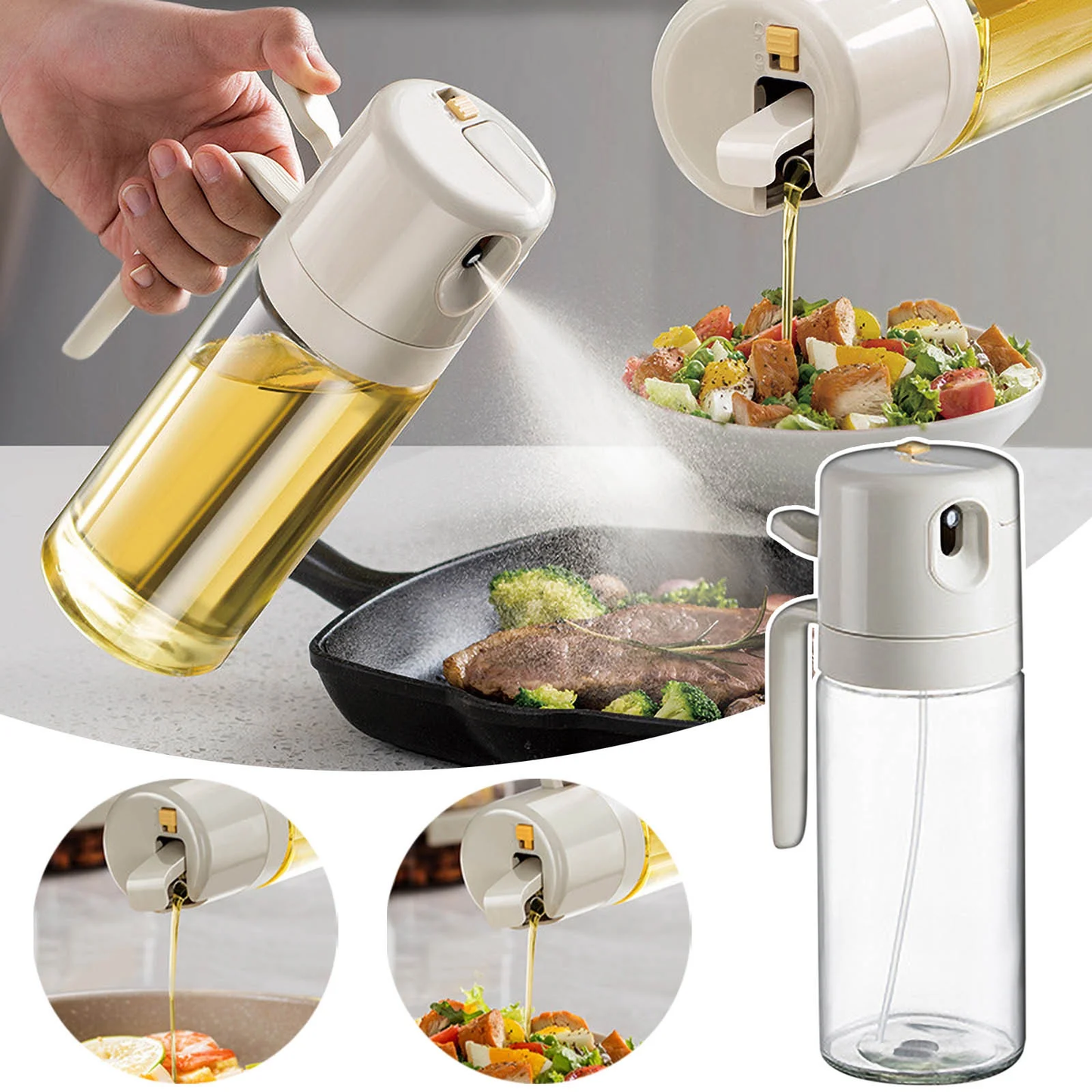 Glass Oil Spray Bottle, 2 in 1 Oil Spray Bottle, Cooking Oil Dispenser