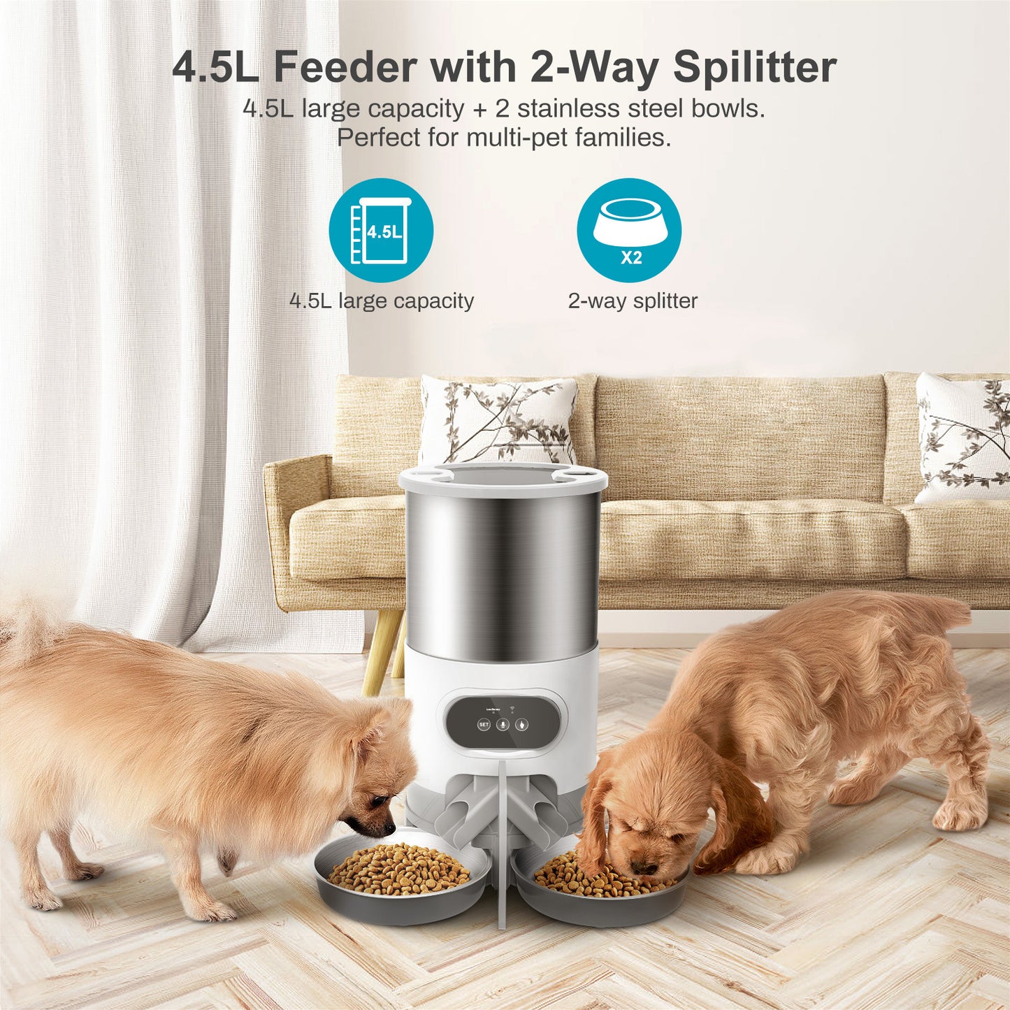 Feeder with Timer Recording 45L Double Meal for Dogs and Cats