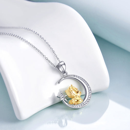 Moon and Star Necklace with Unicorn Charm