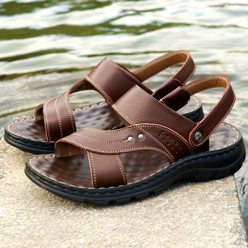 Men Sandals Summer Beach Shoes Adjustable Back Strap Design Slippers Slides kocsend.com