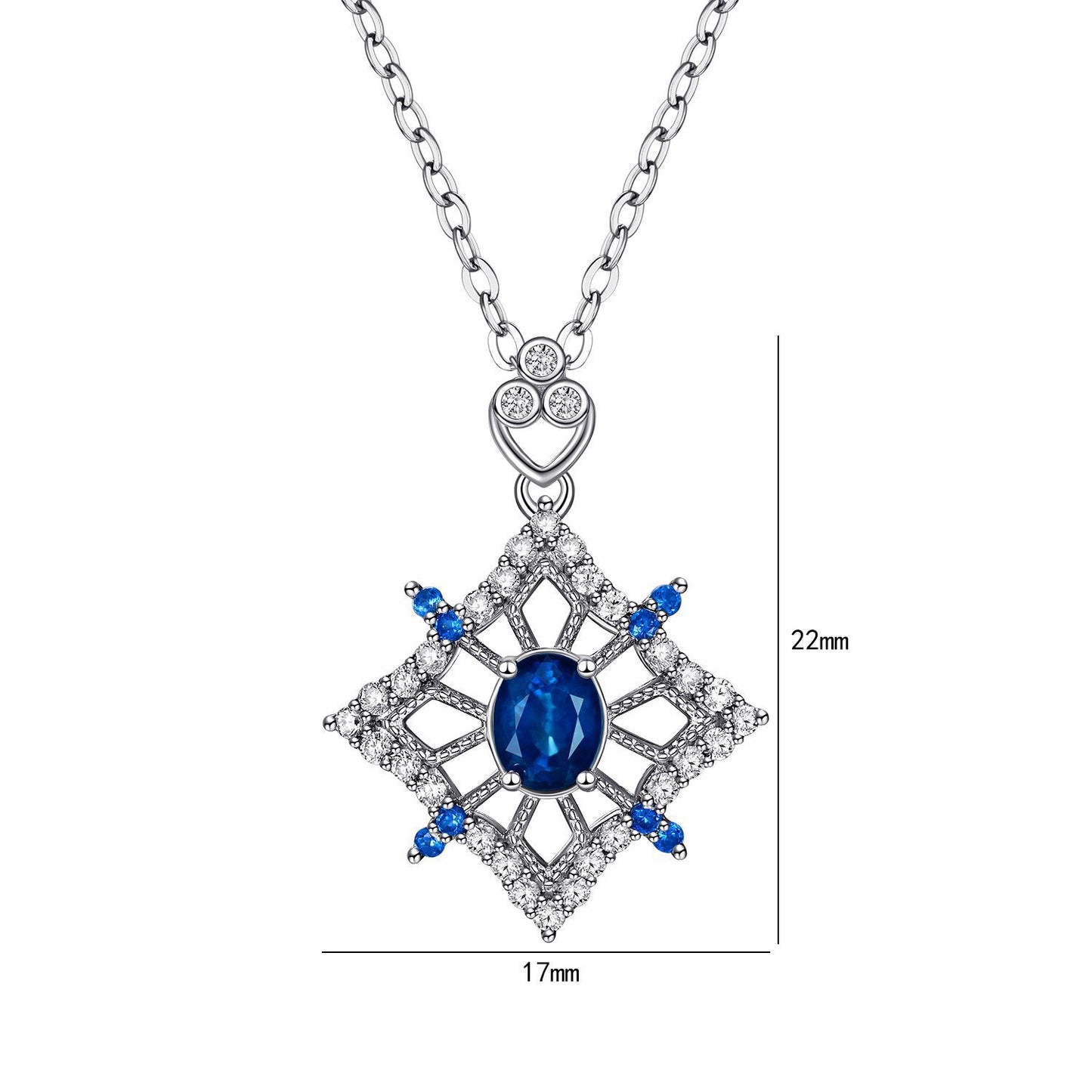 S925 sterling silver necklace with natural sapphire and hollow diamond design