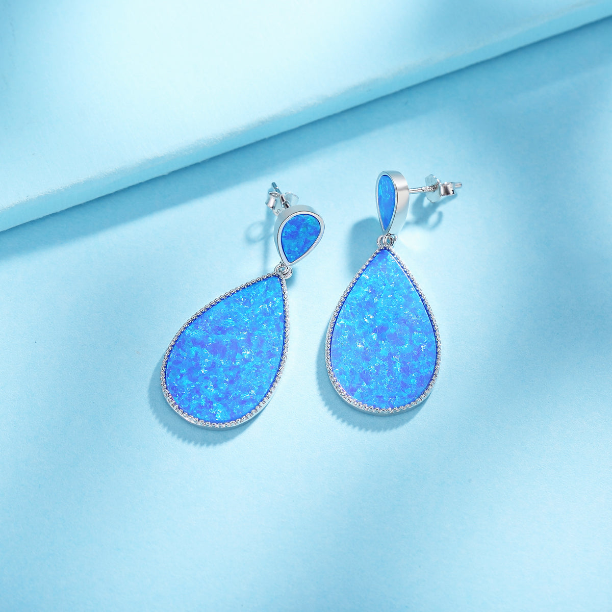 Silver Drop blue Opal Stone Dangle Blue Earrings