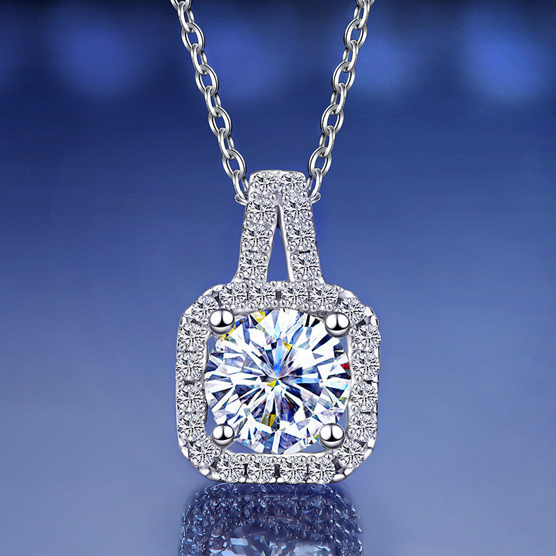 Sterling Silver Moissanite Bright Heart Square Bag Necklace