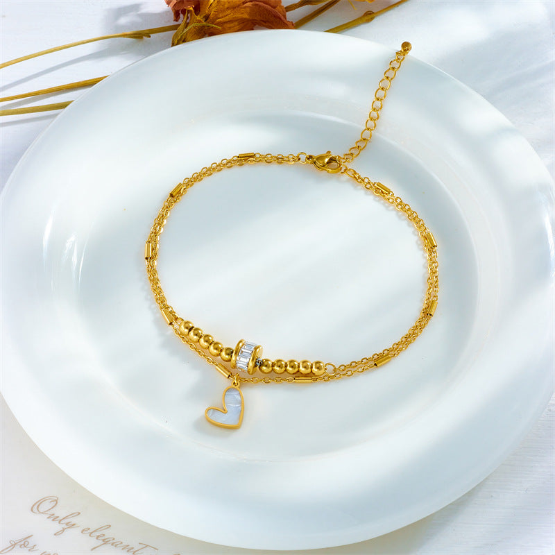 Fashion Jewelry Boho Classic Love Heart Ankle Chain Double Layer Chain Bracelet Anklet Charm Tassel Leg Chain On Foot Chain Women Party Jewelry Accessories kocsend.com